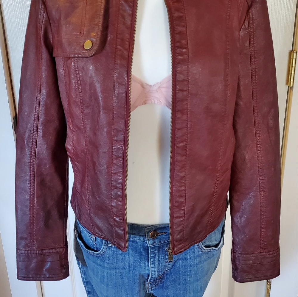 Coffee shop faux leather jacket